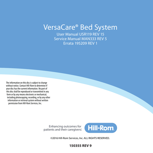 Service/User Manual, CD, VersaCare Bed (A-J) Service/User Manual, CD, VersaCare Bed (A-J)